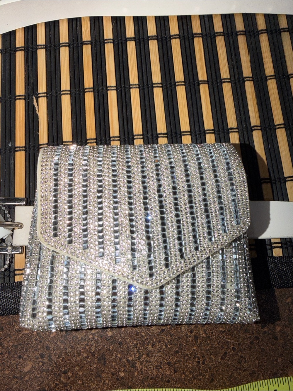 Rhinestone Mini Crossbody Pouch on White Belt